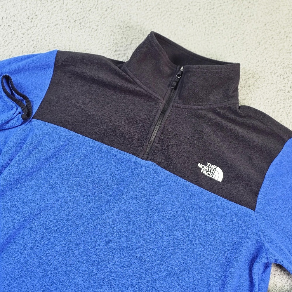 The North Face Fleece Pullover Mens Medium Blue Black 1/4 Zip‎ Long Sleeve Top